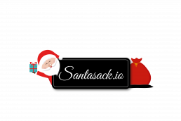 Santasack.io logo with picture of Santa holding a gift, and a sack of presents.