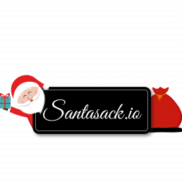 Santasack.io logo with picture of Santa holding a gift, and a sack of presents.